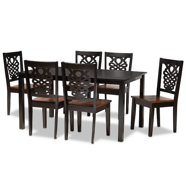 Baxton Studio Luisa Modern and Contemporary Two-Tone Dark Brown and Walnut Brown Finished Wood 7-Piece Dining Set 178-11384-10519-Zoro - main